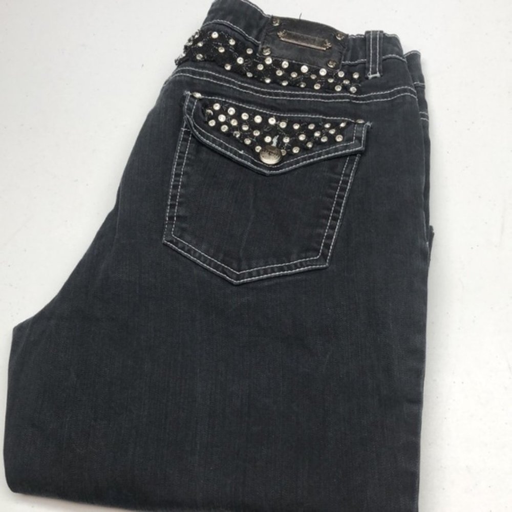 PREMIUM TRULUXE BLACKWASH SLIM-CUT JEANS 31/12x30 CRYSTALS 💎